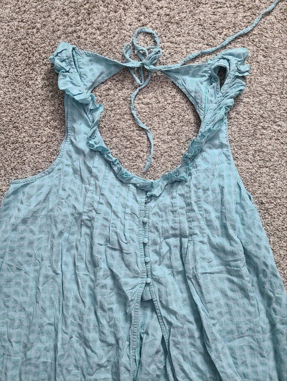 Anthropologie Teal Searsucker Sleeveless Ruffle Two Piece Pajamas Set Size XL - Picture 5 of 7